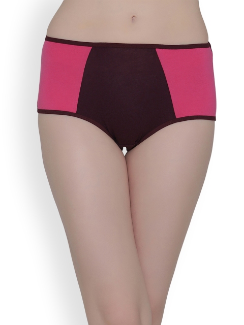 

Clovia Cotton High Waist Colourblocked Hipster Brief PN2095P15, Pink