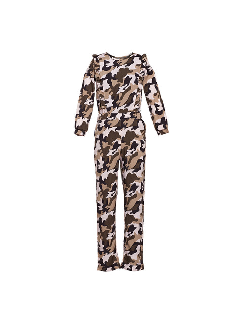 

Oxolloxo Girls Olive Green & Beige Printed Basic Jumpsuit