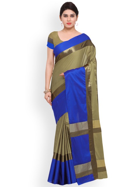

Saree mall Olive Green & Blue Art Silk Colourblocked Saree
