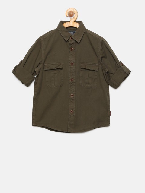

Indian Terrain Boys Olive Green Regular Fit Solid Casual Shirt
