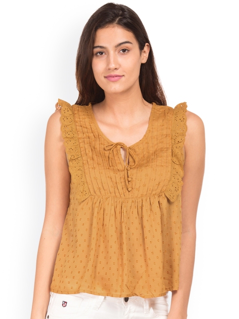 

Aeropostale Women Mustard Yellow Self-Design Top