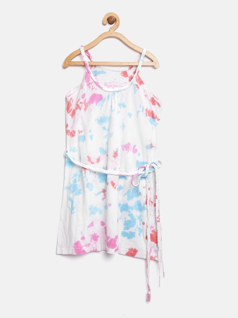 

Pepe Jeans Girls White & Blue Printed A-Line Dress