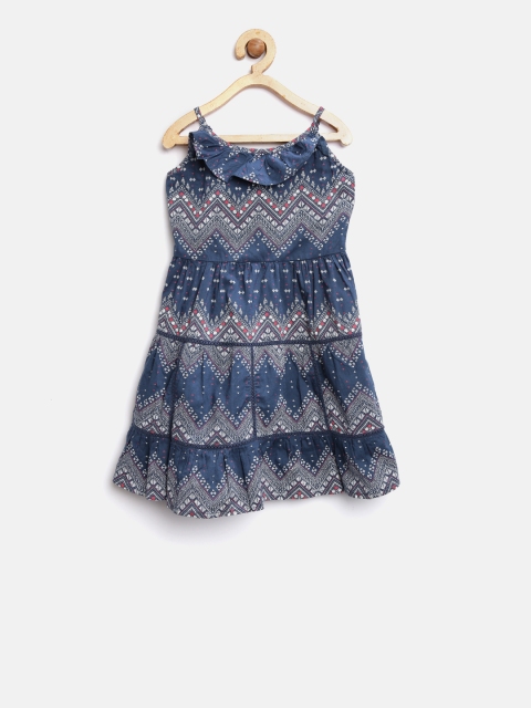 

Pepe Jeans Girls Navy Blue Printed Tiered Fit & Flare Dress