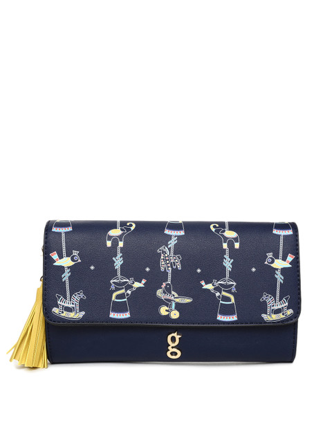 

Global Desi Navy Blue Printed Clutch