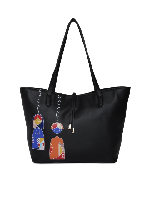 

Global Desi Black Leather Printed Shoulder Bag