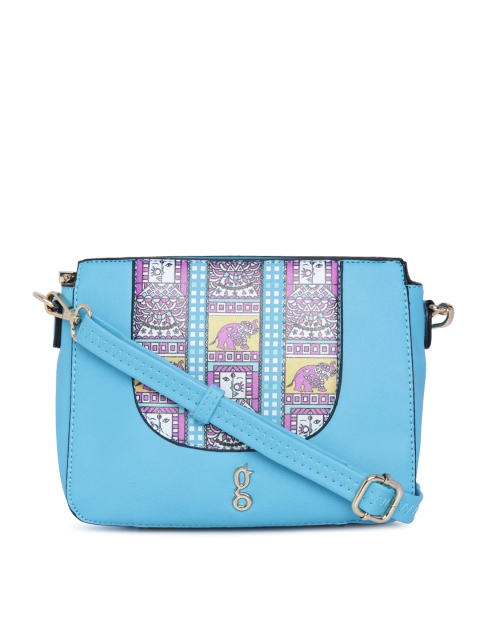 

Global Desi Blue Printed Sling Bag