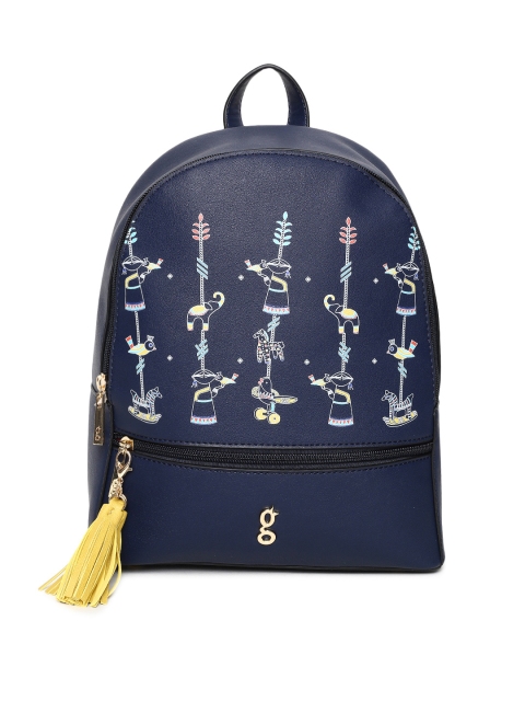 

Global Desi Women Navy Blue Graphic Backpack