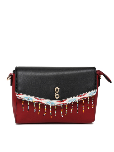 

Global Desi Black & Red Leather Colourblocked Sling Bag