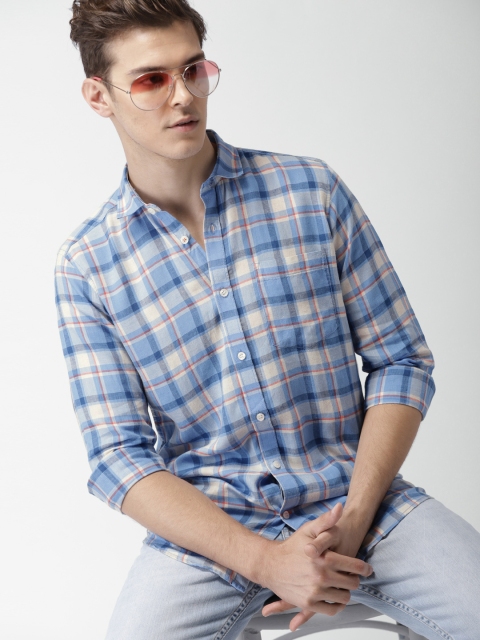 

Mast & Harbour Men Blue & Cream-Coloured Classic Regular Fit Checked Casual Shirt