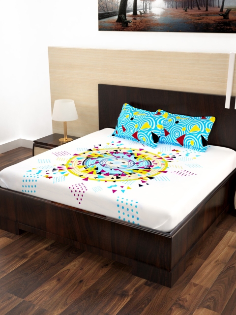 

Story@home White Printed 186TC Cotton 1 Double Bedsheet with 2 Pillow Covers