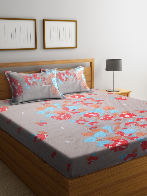

Story@home Grey & Blue Floral 240 TC 1 Double Bedsheet with 2 Pillow Covers
