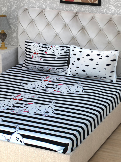 

Story@home White & Black Printed 240 TC 1 Double Bedsheet with 2 Pillow Covers
