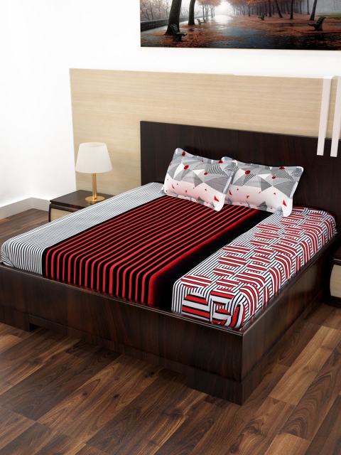 

Story@home Red White Printed 186TC Cotton 1 Double Bedsheet with 2 Pillow Covers