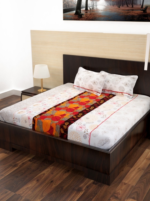 

White Multicoloured Printed 186TC Double Bedsheet with 2 Pillow Covers