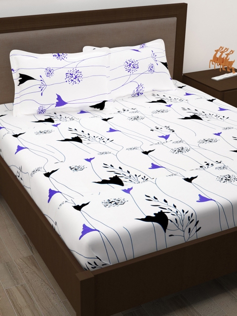 

Story@home White Purple 186TC Cotton 1 Double Bedsheet with 2 Pillow Covers