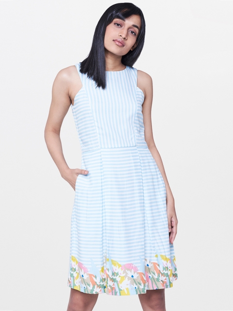 

AND Women Blue & White Striped A-Line Dress