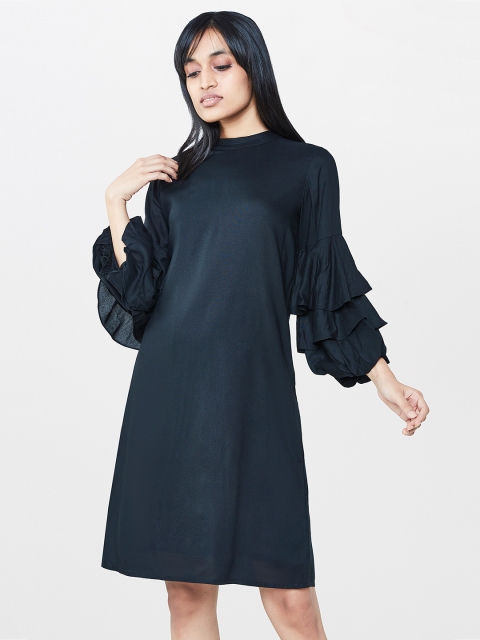 

AND Women Black Solid A-Line Dress