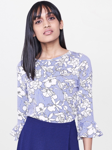 

AND Women Blue & White Printed Top