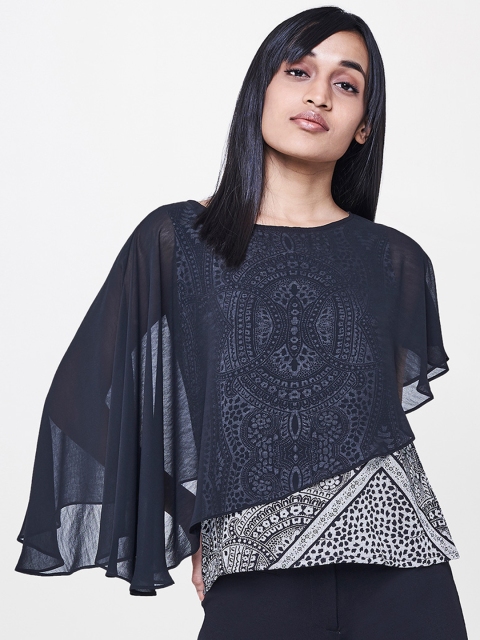 

AND Women Black Printed Layered Top