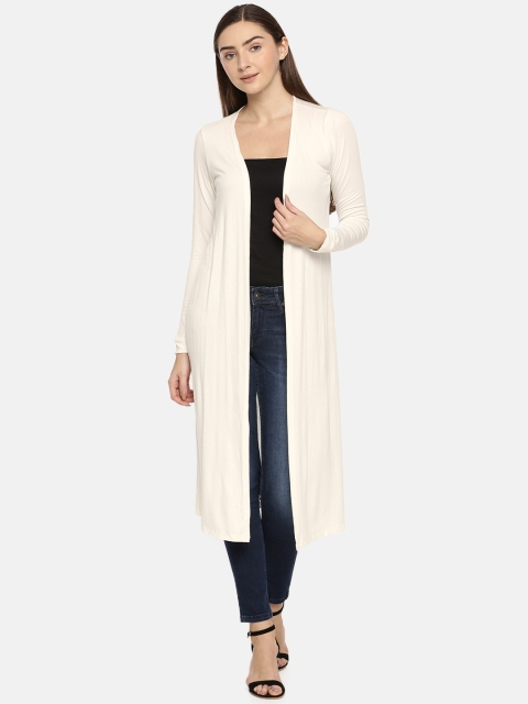 

AND Women Off-White Solid Open Front Shrug