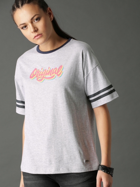 

Roadster Women Grey Printed Round Neck T-shirt