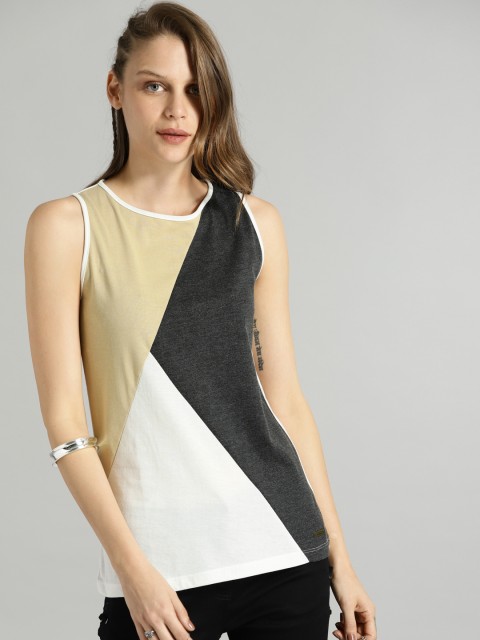 

Roadster Women White & Grey Colourblocked Top