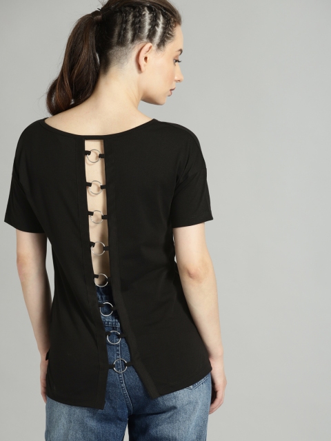 

Roadster Women Black Solid Styled Back Top