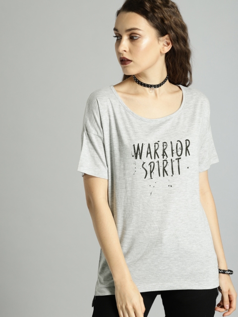 

Roadster Women Grey Printed Round Neck T-shirt