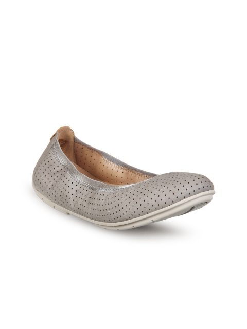 

Clarks Women Grey Perforated Leather Ballerinas