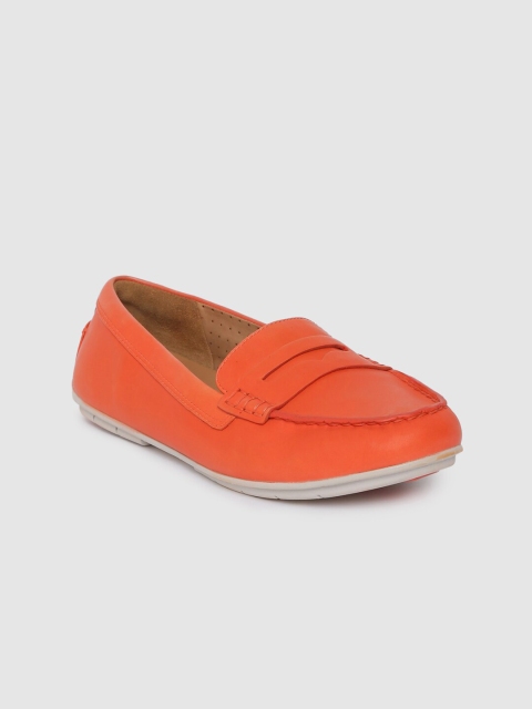 

Clarks Women Coral Orange Solid Leather Loafers