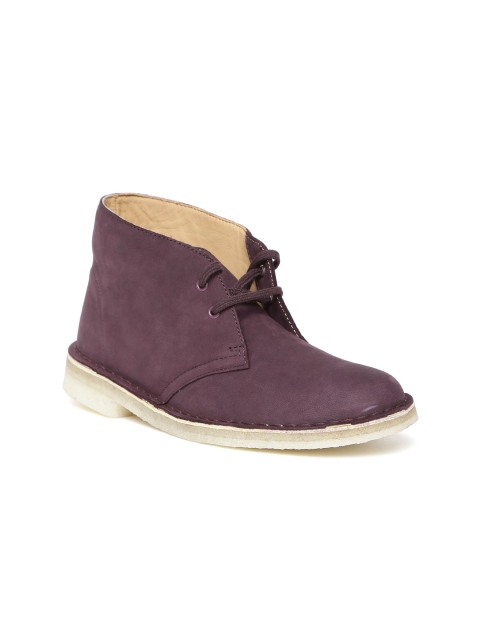 

Clarks Women Purple Solid Nubuck Leather Mid-Top Flat Boots