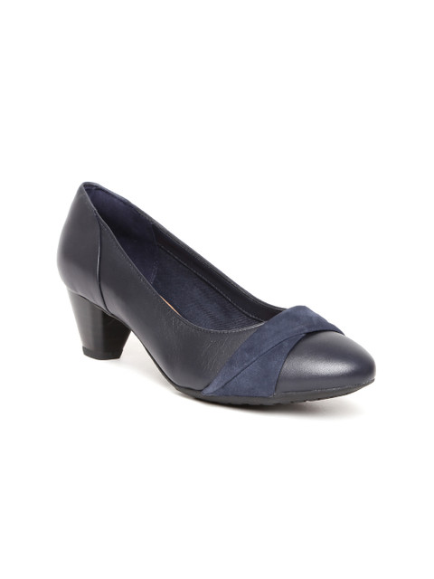 

Clarks Women Navy Blue Leather Solid Pumps