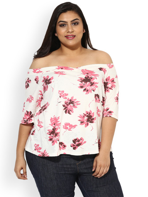 

NuBella Plus Size Women White Printed Bardot Top