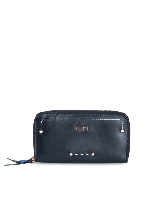 

tohl Women Navy Blue Solid Zip Around Wallet