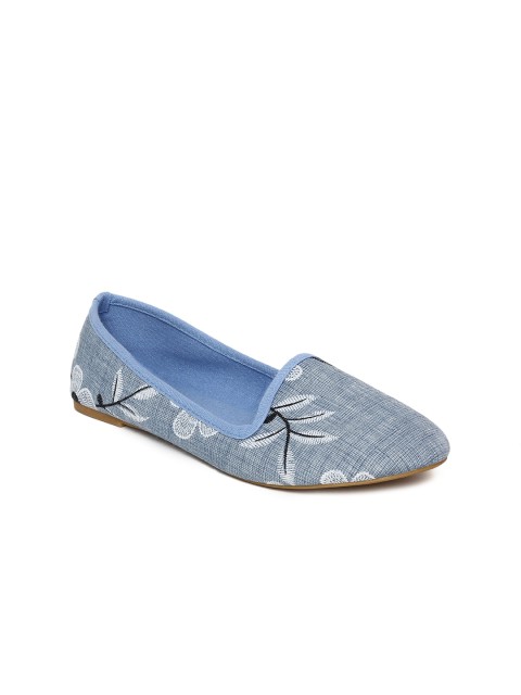 

People Women Blue Printed Canvas Ballerinas
