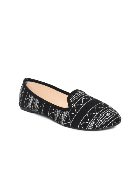 

People Women Black Printed Canvas Flat Shoes