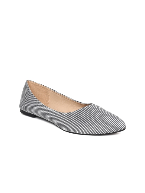 

People Women Grey Striped Canvas Ballerinas