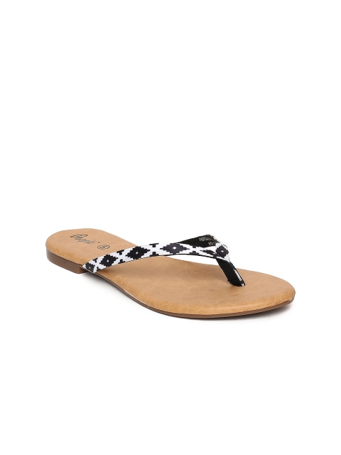 

People Women Black Printed Synthetic Open Toe Flats