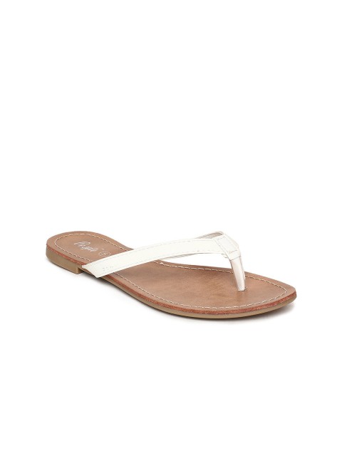 

People Women White Solid Synthetic Open Toe Flats
