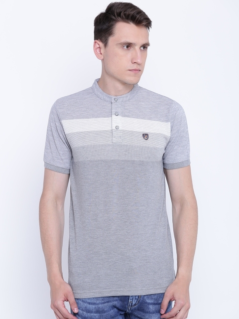 

Monte Carlo Men Grey Striped Henley Neck T-shirt