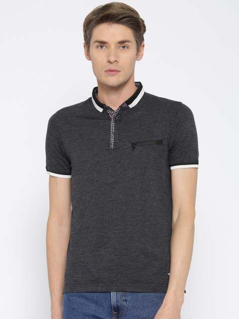 

Monte Carlo Men Charcoal Grey Solid Polo Collar T-shirt