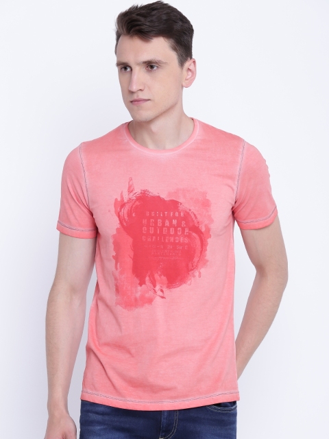 

Monte Carlo Men Peach-Coloured Printed Round Neck T-shirt