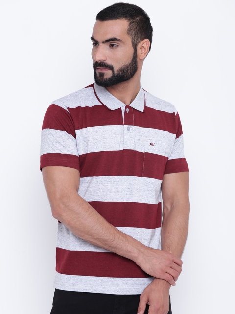 

Monte Carlo Men Grey Melange & Maroon Striped Polo Collar T-shirt