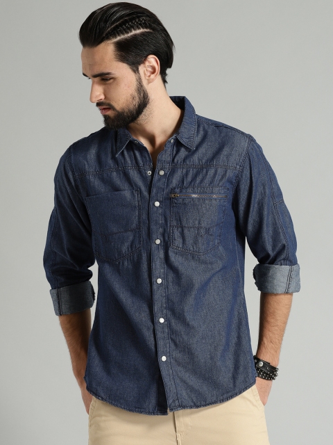 

Roadster Time Travlr Men Blue Regular Fit Solid Denim Casual Shirt