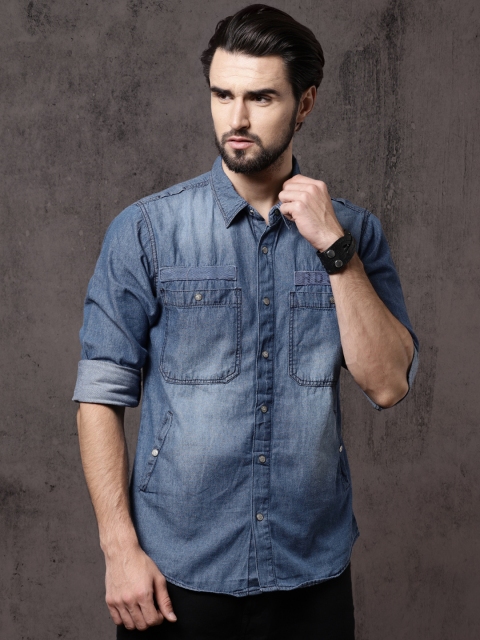 

Roadster Men Blue Slim Fit Faded Casual Shirt