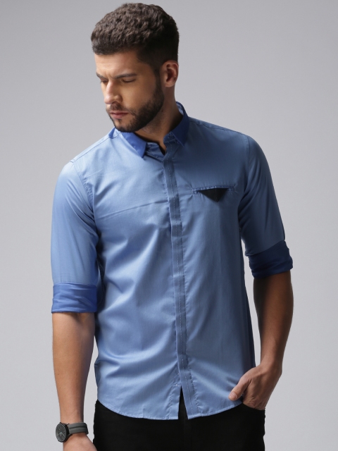 

True Blue Men Blue Regular Fit Solid Casual Shirt