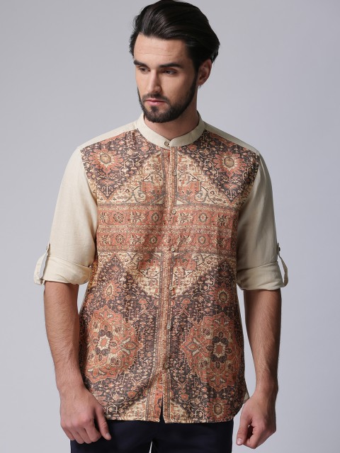 

True Blue Men Beige Regular Fit Printed Casual Shirt