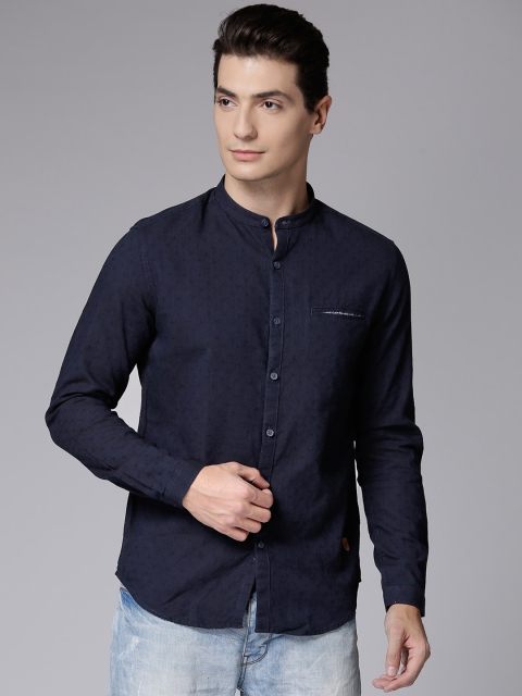 

True Blue Men Navy Blue Regular Fit Self Design Casual Shirt