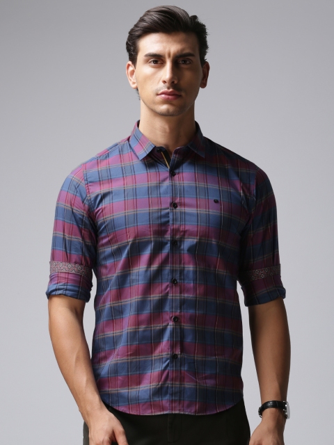 

True Blue Men Purple & Blue Slim Fit Checked Casual Shirt