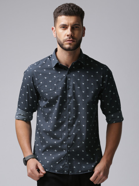 

True Blue Men Navy Blue Slim Fit Printed Casual Shirt